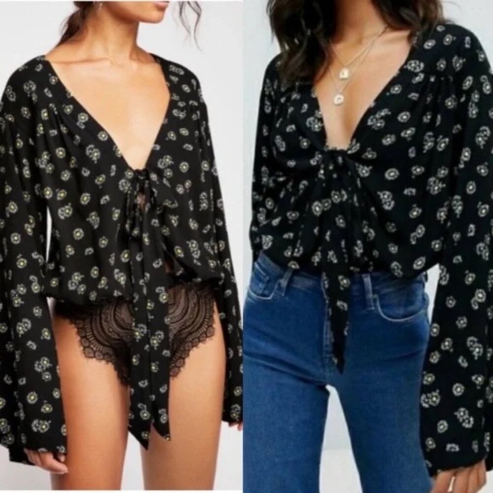 Intimately Free People Forties Feeling Black Daisy Bodysuit with lace A6